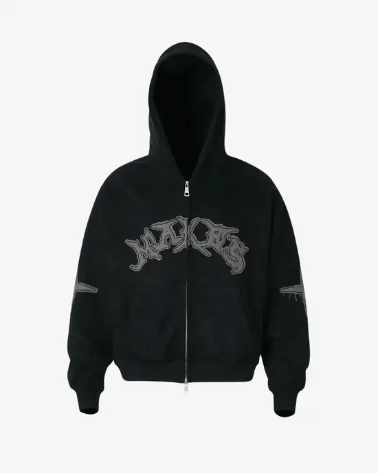 Y Side FADER Embroided Zip Up Hoodie Noir (1)