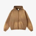 Y Side “Mondial” Washed Zip up Hoodie Brun (1)