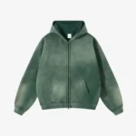 Y Side “Mondial” Washed Zip up Hoodie Vert (1)