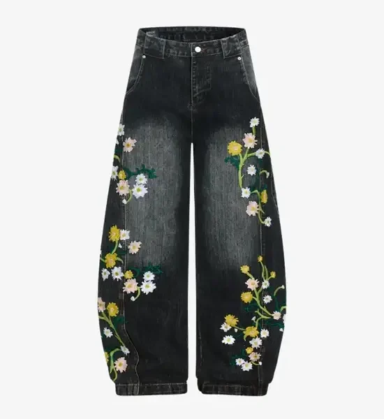 Y Side PETAL Embroidered Pants Noir (1)