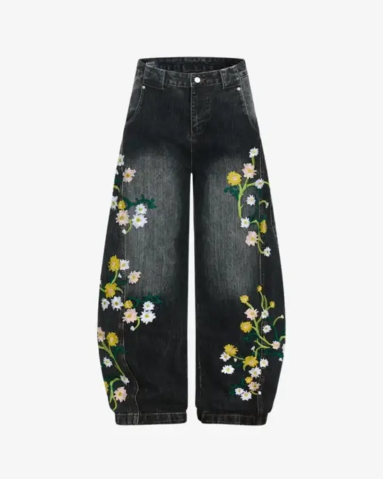 Y Side PETAL Embroidered Pants Noir (1)